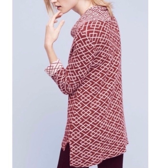 Anthropologie MOTH Galena Cowl Neck Sweater Maroon Pink Jacquard Geometric Small - Picture 8 of 14